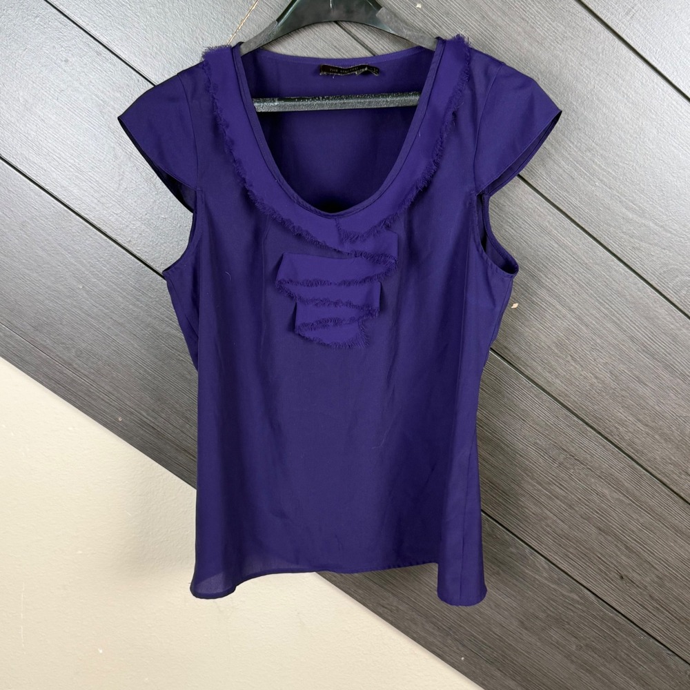 The Limited Women's Blouse Medium Purple Raw Edge Ruffle Cap Sleeve Y2K